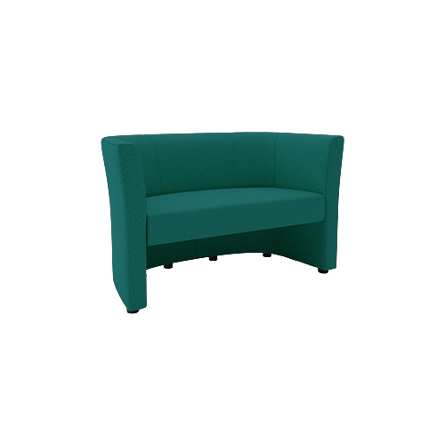 Two Seat Sofa – Green Fabric Upholstery, Open Front Design, Black Glide Feet