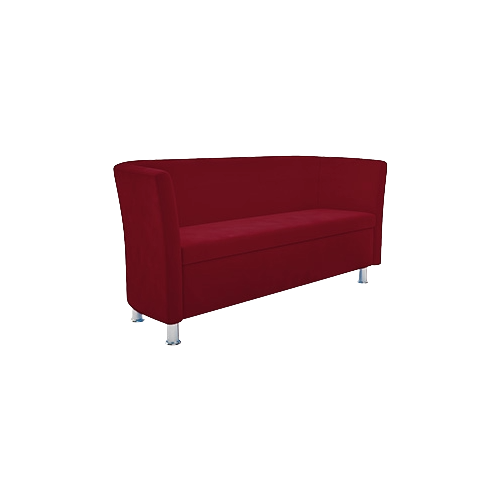 Three Seat Sofa – Dark Red Fabric Upholstery, Closed Front Design, Chrome Feet