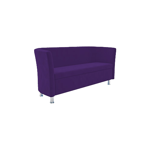 Three Seat Sofa – Purple Fabric Upholstery, Closed Front Design, Chrome Feet