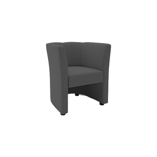 Single Tub Chair – Grey Fabric Upholstery, Open Front Design, Black Glide Feet