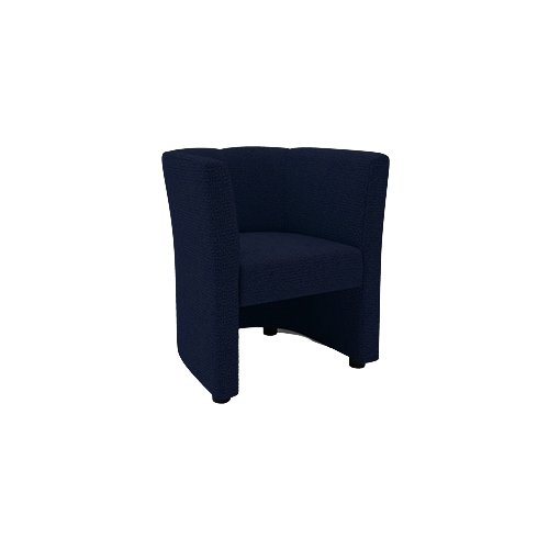 Single Tub Chair – Dark Blue Fabric Upholstery, Open Front Design, Black Glide Feet