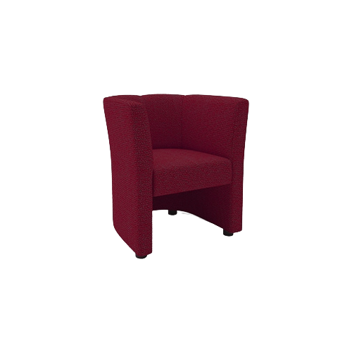 Single Tub Chair – Dark Red Fabric Upholstery, Open Front Design, Black Glide Feet