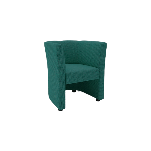 Single Tub Chair – Green Fabric Upholstery, Open Front Design, Black Glide Feet