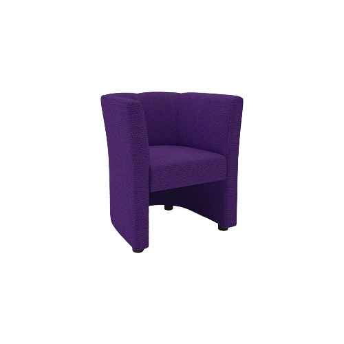 Single Tub Chair – Purple Fabric Upholstery, Open Front Design, Black Glide Feet