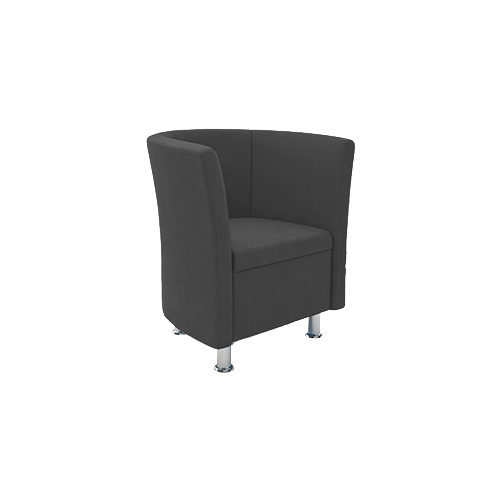 Single Tub Chair – Grey Fabric Upholstery, Closed Front Design, Chrome Feet