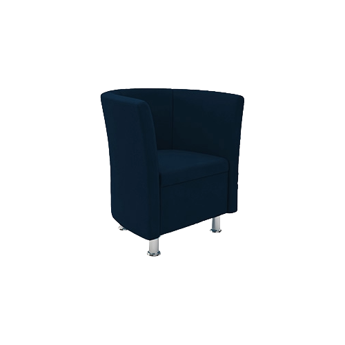 Single Tub Chair – Dark Blue Fabric Upholstery, Closed Front Design, Chrome Feet