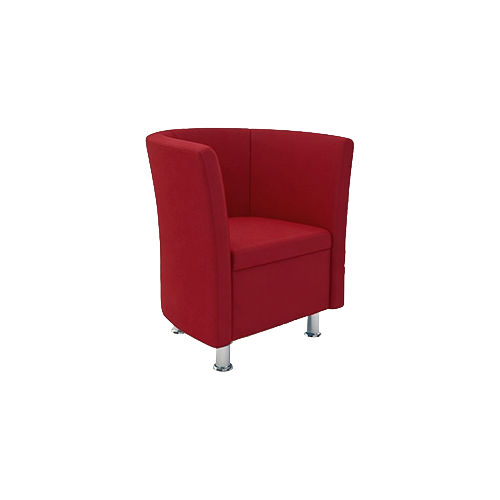 Single Tub Chair – Dark Red Fabric Upholstery, Closed Front Design, Chrome Feet
