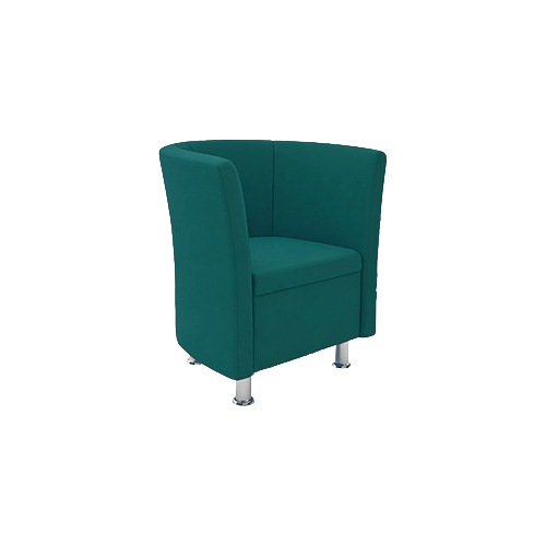 Single Tub Chair – Green Fabric Upholstery, Closed Front Design, Chrome Feet