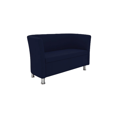 Two Seat Sofa – Dark Blue Fabric Upholstery, Closed Front Design, Chrome Feet