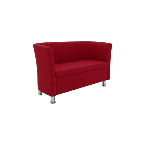 Two Seat Sofa – Dark Red Fabric Upholstery, Closed Front Design, Chrome Feet