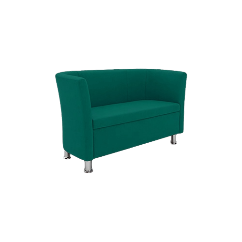 Two Seat Sofa – Green Fabric Upholstery, Closed Front Design, Chrome Feet