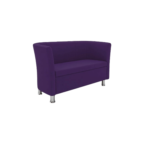 Two Seat Sofa – Purple Fabric Upholstery, Closed Front Design, Chrome Feet