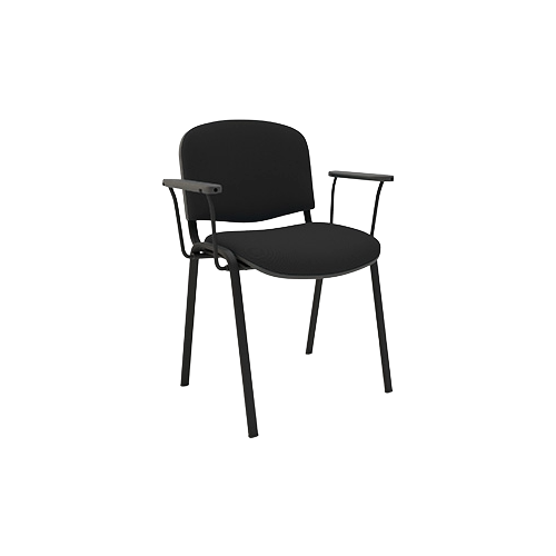 Stacking Chair with Arms – Black Vinyl Upholstery, Black Frame