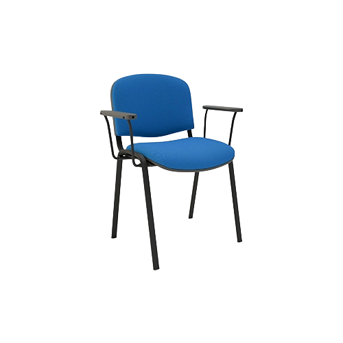 Stacking Chair with Arms – Blue Vinyl Upholstery, Black Frame