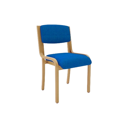 Visitors Chair without Arms – Blue Vinyl Upholstery, Beech Wooden Frame