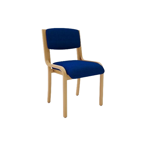 Visitors Chair without Arms – Blue Fabric Upholstery, Beech Wooden Frame