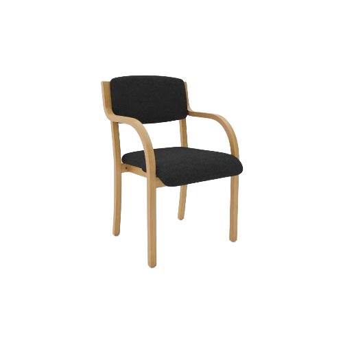 Visitors Chair with Arms – Black Vinyl Upholstery, Beech Wooden Frame