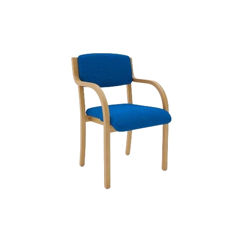 Visitors Chair with Arms – Blue Vinyl Upholstery, Beech Wooden Frame