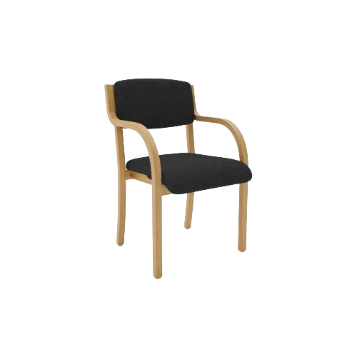 Visitors Chair with Arms – Black Fabric Upholstery, Beech Wooden Frame