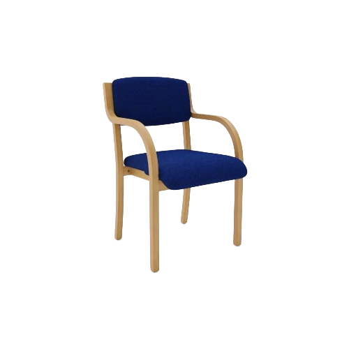 Visitors Chair with Arms – Blue Fabric Upholstery, Beech Wooden Frame