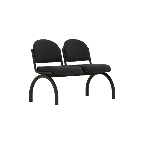 Two Seat Beam Bench without Arms – Black Fabric Upholstery, Black Metal Frame