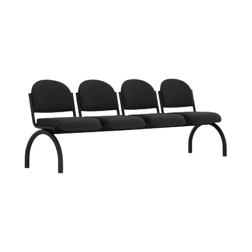 Four Seat Beam Bench without Arms – Black Vinyl Upholstery, Black Metal Frame