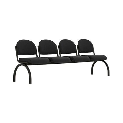 Four Seat Beam Bench without Arms – Black Fabric Upholstery, Black Metal Frame
