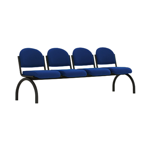 Four Seat Beam Bench without Arms – Blue Fabric Upholstery, Black Metal Frame