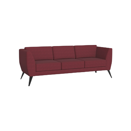 Aylton Three Seat Sofa – Dark Red Fabric Upholstery, Solid Black Feet