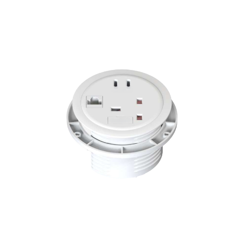 White – UK Socket 3.15A Fused, 1 x twin 65W Type C Charger, 1m mains lead to 3-pole connector