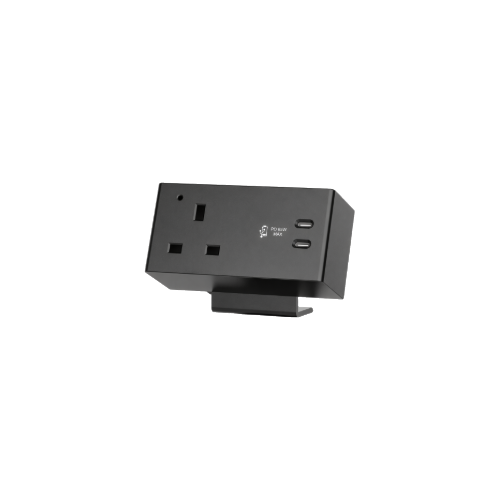 Black – Kolari 1 x Power, Resettable Circuit Breaker, 65W Twin USB C Charger, 1.5m mains lead