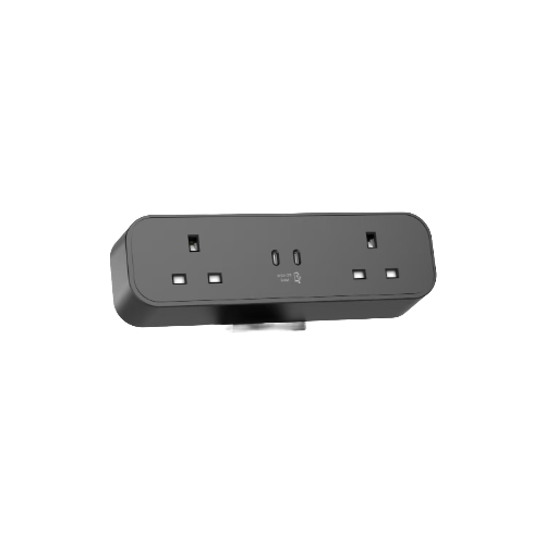 Black – Malmo 2 X Resettable Circuit Breakers, 65W Twin USB C Charger, 0.5m mains lead to 3-pole connector