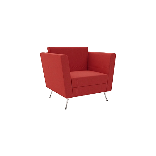 Manhattan Armchair – Red Fabric Upholstery, Stylish Chrome Feet