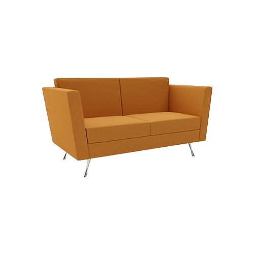 Manhattan Two Seat Sofa – Mustard Yellow Fabric Upholstery, Stylish Chrome Feet