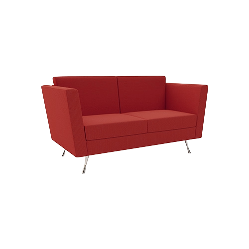 Manhattan Two Seat Sofa – Red Fabric Upholstery, Stylish Chrome Feet