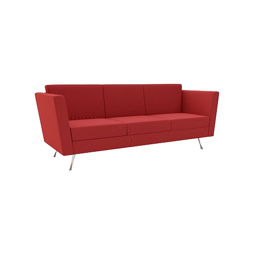 Manhattan Three Seat Sofa – Red Fabric Upholstery, Stylish Chrome Feet