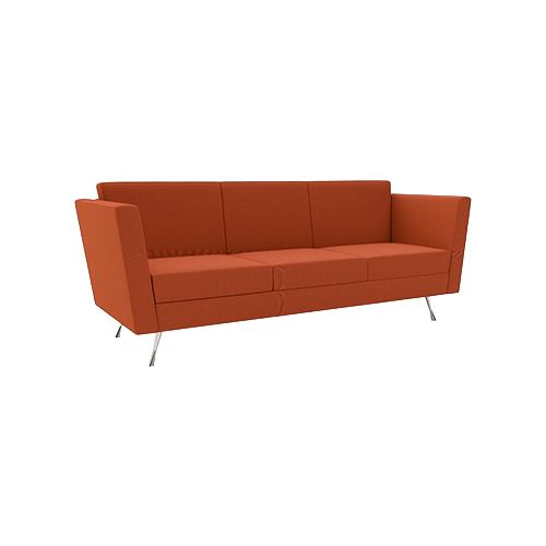Manhattan Three Seat Sofa – Orange Fabric Upholstery, Stylish Chrome Feet