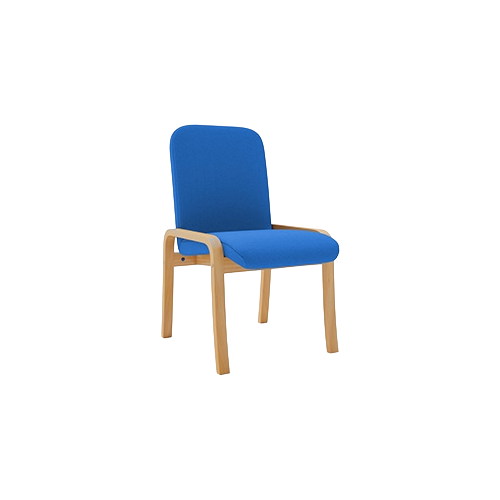 Visitors Chair without Arms – Blue Vinyl Upholstery, Beech Wooden Frame