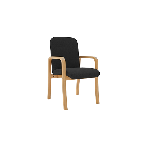 Visitors Chair with Arms – Black Vinyl Upholstery, Beech Wooden Frame