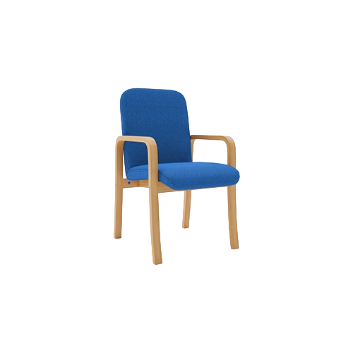 Visitors Chair with Arms – Blue Vinyl Upholstery, Beech Wooden Frame