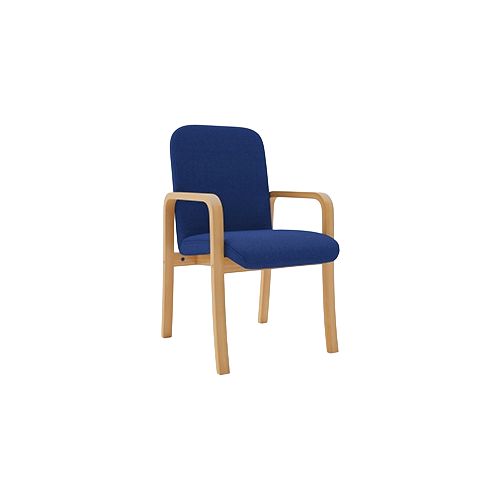 Visitors Chair with Arms – Blue Fabric Upholstery, Beech Wooden Frame