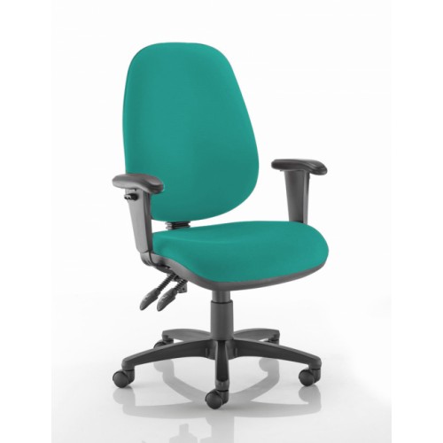 XL High Back Operators Chair in Sapphire Teal Vita Vinyl with Height Adjustable Arms