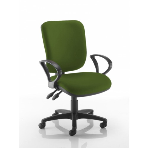 Square Back Operators Chair in Avocado Green Vita Vinyl with Fixed Arms