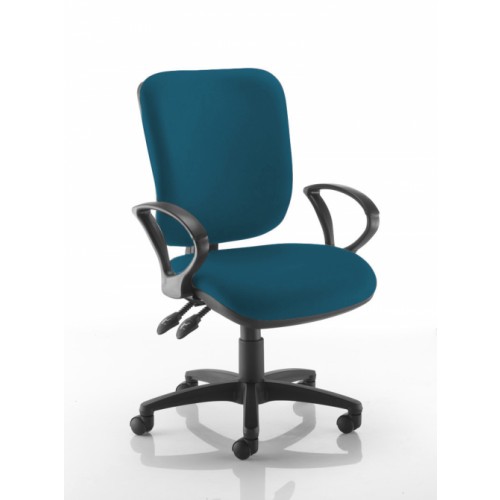 Square Back Operators Chair in Peacock Blue Vita Vinyl with Fixed Arms