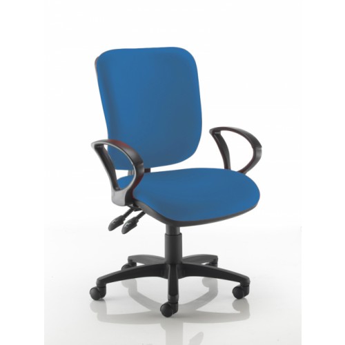 Square Back Operators Chair in Clash Blue Vita Vinyl with Fixed Arms