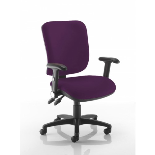 Square Back Operators Chair in Amethyst Purple Vita Vinyl with Fold Down Arms