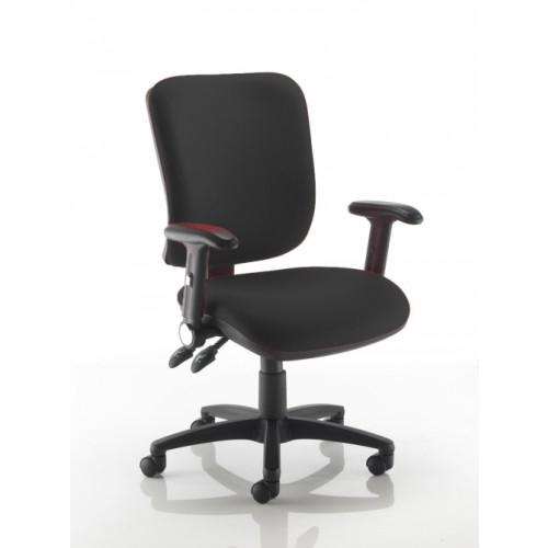 Square Back Operators Chair in Noir Black Vita Vinyl with Fold Down Arms