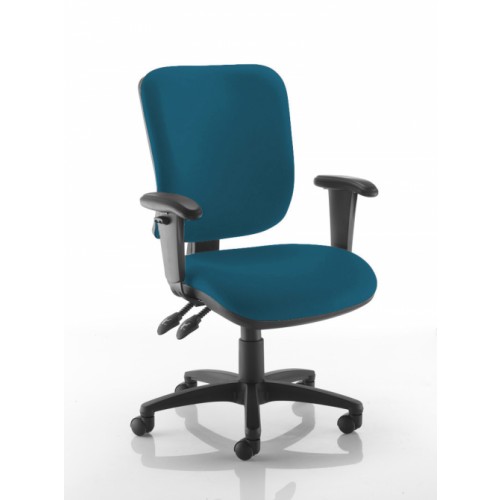 Square Back Operators Chair in Peacock Blue Vita Vinyl with Height Adjustable Arms