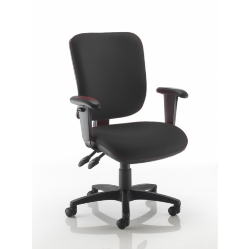 Square Back Operators Chair in Noir Black Vita Vinyl with Height Adjustable Arms