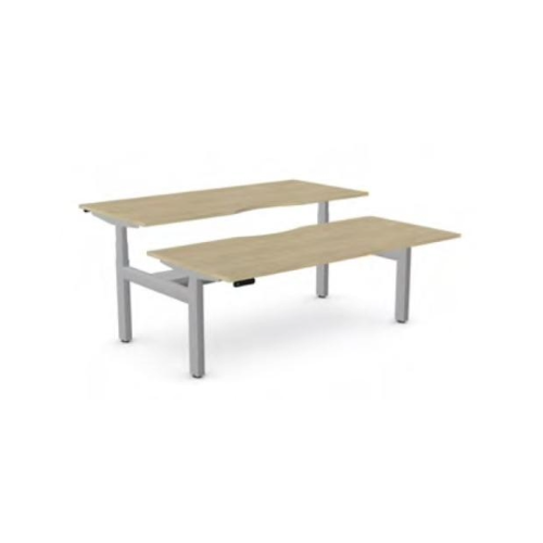 Back to Back Height Adjustable Desk, 1200mm wide x 1600mm deep x 595-1245mm high, Scalloped Beech Tops and Silver Frame